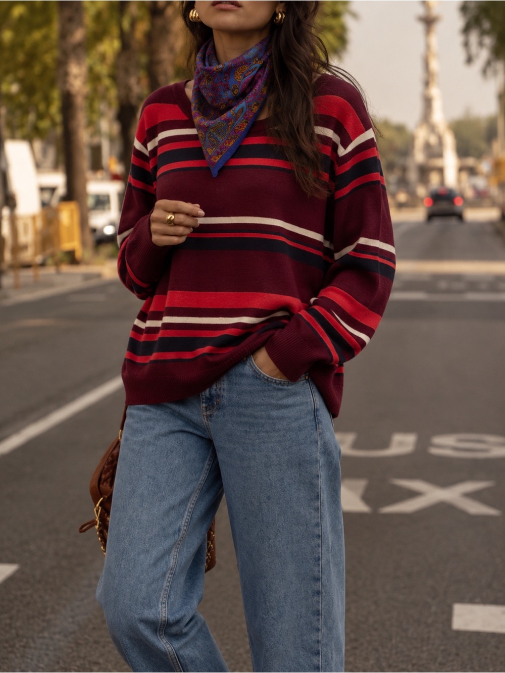 GAP Burgundy & White Lightweight Striped Oversized Sweater Y2K Scandi Preppy XXL